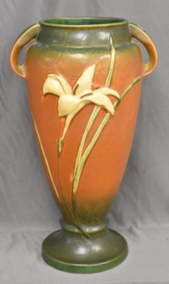 Roseville Zephyr Lily 141-15" vase, green/ brown - 3