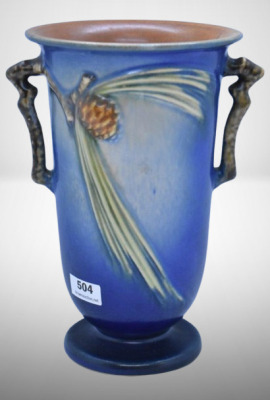 Roseville Pine Cone 907-7" vase, blue