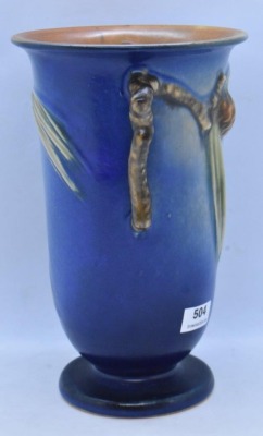 Roseville Pine Cone 907-7" vase, blue - 4