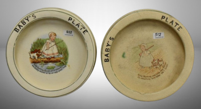 Pair of Roseville Juvenile Nursery Rhyme Baby Plates: Baby Bunting scenes