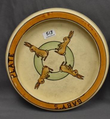 Pair of Roseville Juvenile Baby Plates: Chicks and Standing Rabbits - 2