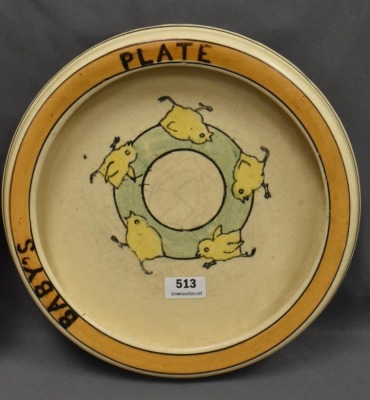 Pair of Roseville Juvenile Baby Plates: Chicks and Standing Rabbits - 3