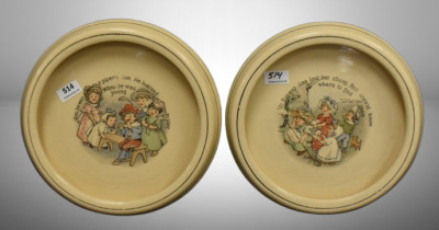 Pair of Roseville Juvenile Nursery Rhyme Baby Plates: Bo Peep and Tom Thumb