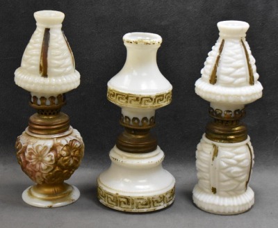 (3) Milk glass miniature oil lamps - 2