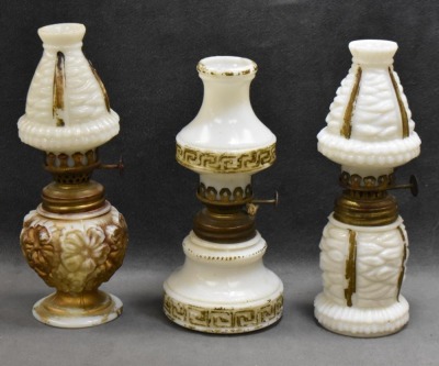 (3) Milk glass miniature oil lamps - 3