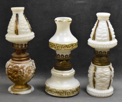 (3) Milk glass miniature oil lamps - 4