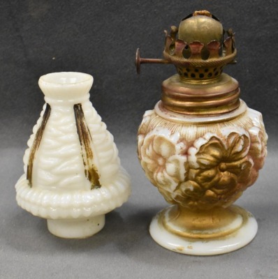 (3) Milk glass miniature oil lamps - 6