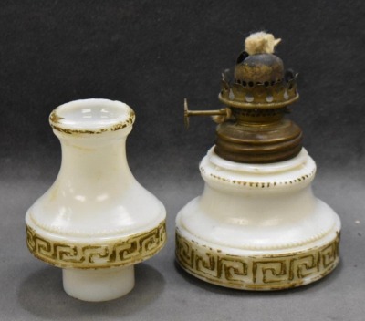 (3) Milk glass miniature oil lamps - 11