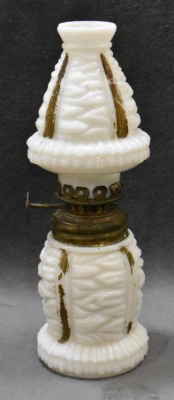 (3) Milk glass miniature oil lamps - 15