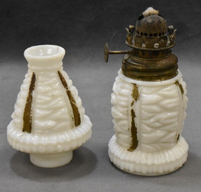 (3) Milk glass miniature oil lamps - 16