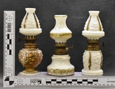 (3) Milk glass miniature oil lamps - 20