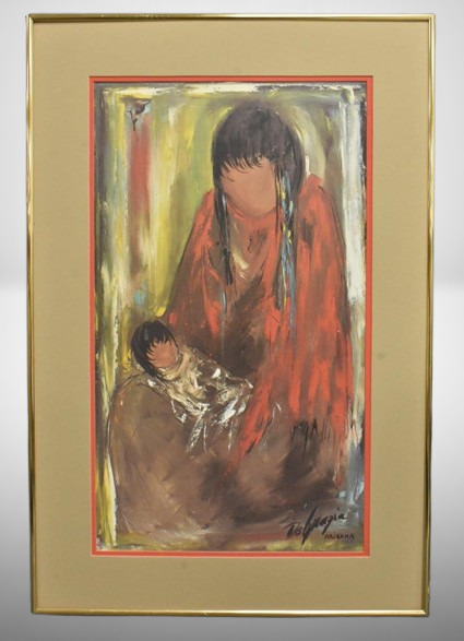 Framed Ted DeGrazia "Patience" art print, framed size 20" x 30"