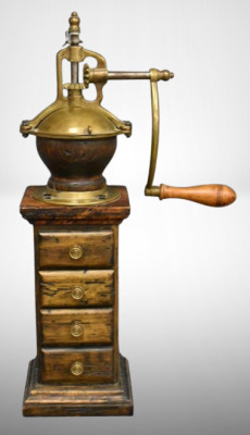 Made in Italy brass and wood 20" tall coffee grinder