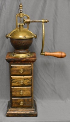 Made in Italy brass and wood 20" tall coffee grinder - 2