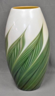 Signed Lundberg Studios 10" irid. vase w/ Pulled Feather design - 3