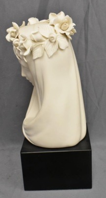 Mrkd. Cybis Madonna Queen of Angels bisque porcelain bust on wood base, 11" tall - 3