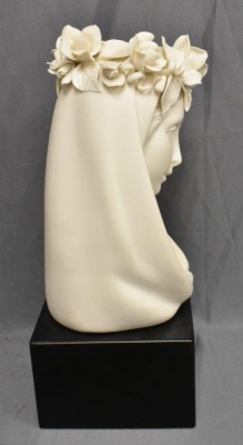 Mrkd. Cybis Madonna Queen of Angels bisque porcelain bust on wood base, 11" tall - 5