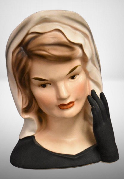 1964 Jackie Kennedy in mourning lady head vase, 6" tall