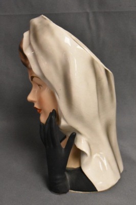 1964 Jackie Kennedy in mourning lady head vase, 6" tall - 2