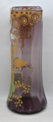 Moser Art Glass 11" vase decorated w/ flowers on lt. purple background - 2