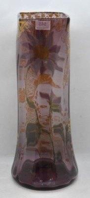 Moser Art Glass 11" vase decorated w/ flowers on lt. purple background - 3