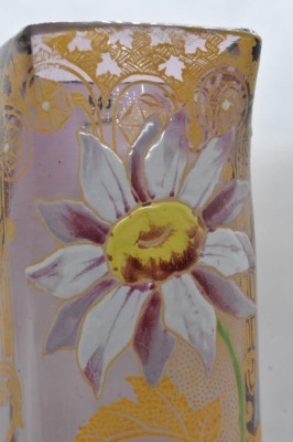 Moser Art Glass 11" vase decorated w/ flowers on lt. purple background - 5