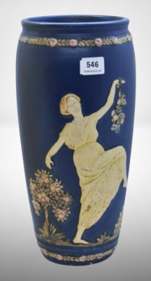 Mrkd. Weller Blue Ware 10" vase