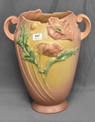 Roseville Poppy 875-10" vase, pink - 2