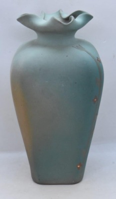 Mrkd. Weller Dickensware 9" vase, Dutch woman porltrait - 3