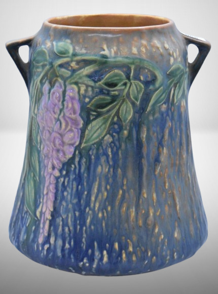 Roseville Wisteria 633-8" vase, blue