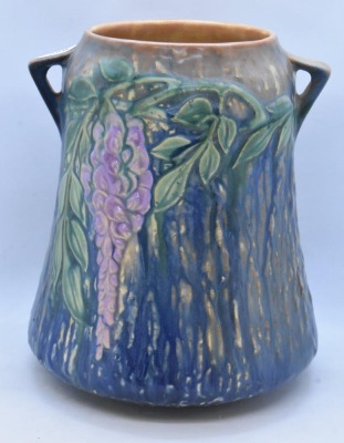 Roseville Wisteria 633-8" vase, blue - 2