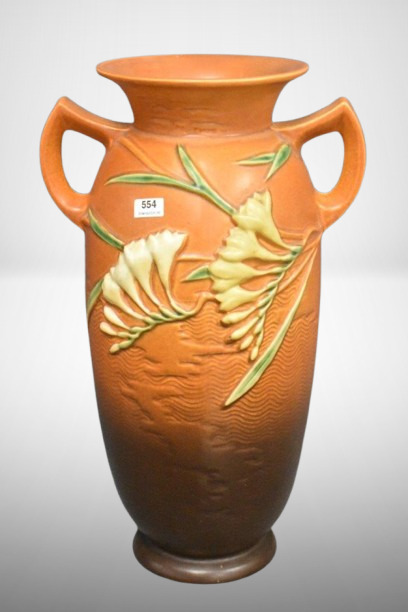 Roseville Freesia 128-15" vase, tangerine