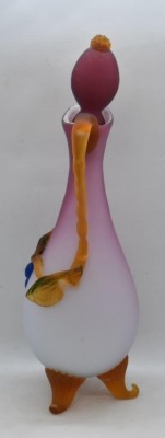 (2) Murano pink cased glass 9.5" ftd. cruets w/ applied berries and leaves - 3