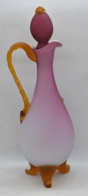 (2) Murano pink cased glass 9.5" ftd. cruets w/ applied berries and leaves - 4