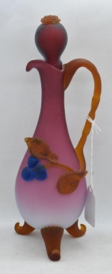 (2) Murano pink cased glass 9.5" ftd. cruets w/ applied berries and leaves - 10