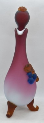 (2) Murano pink cased glass 9.5" ftd. cruets w/ applied berries and leaves - 11