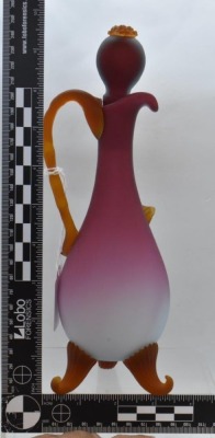 (2) Murano pink cased glass 9.5" ftd. cruets w/ applied berries and leaves - 12