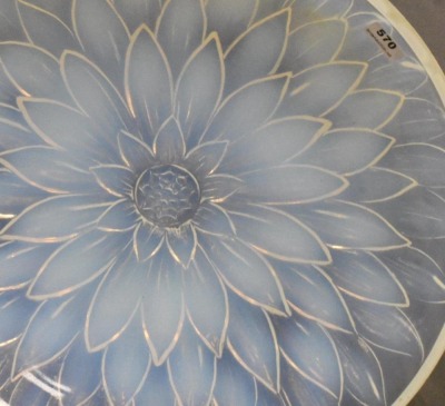 Etling Glass Art Deco large low bowl, Sunflower design, 12"d - 3