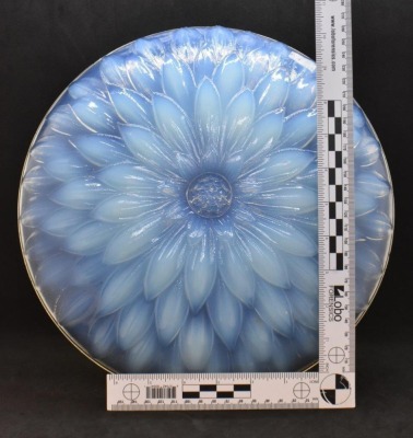 Etling Glass Art Deco large low bowl, Sunflower design, 12"d - 5