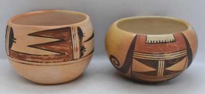 (3) Native American polychrome pcs: (2) 3"h bowls; (1) 4"h cup - 2