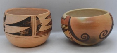 (3) Native American polychrome pcs: (2) 3"h bowls; (1) 4"h cup - 3