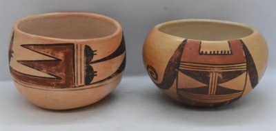 (3) Native American polychrome pcs: (2) 3"h bowls; (1) 4"h cup - 4