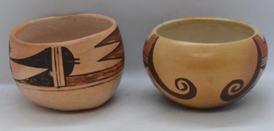 (3) Native American polychrome pcs: (2) 3"h bowls; (1) 4"h cup - 5