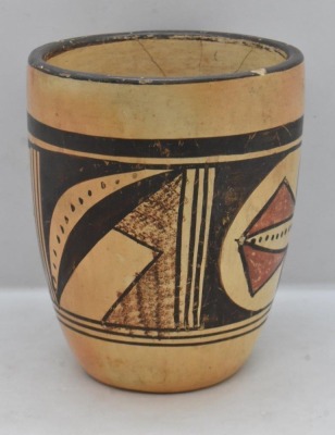 (3) Native American polychrome pcs: (2) 3"h bowls; (1) 4"h cup - 10