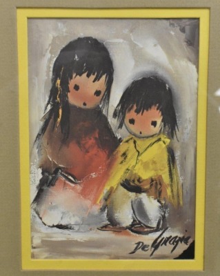 (2) DeGrazia framed Art Prints: Two Little Ones, 9.25" x 12"; Hoping, 11" x 14" - 3