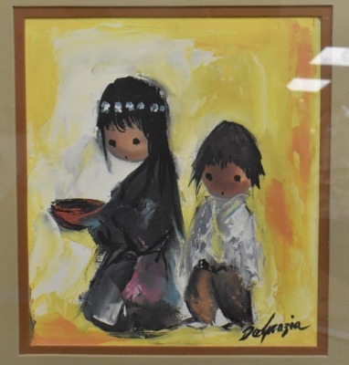 (2) DeGrazia framed Art Prints: Two Little Ones, 9.25" x 12"; Hoping, 11" x 14" - 8