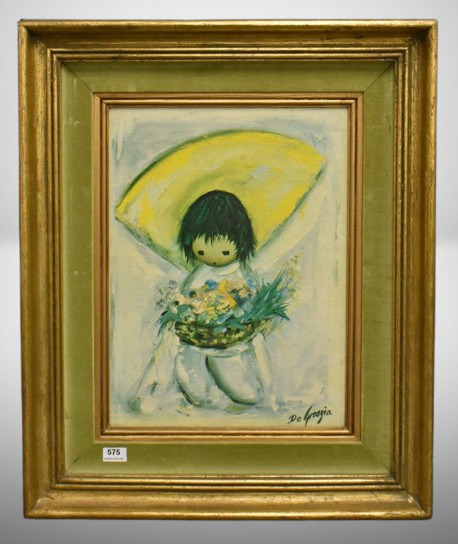 DeGrazia Flower Boy painting, signed