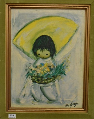 DeGrazia Flower Boy painting, signed - 2