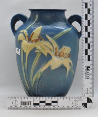 Roseville Zephyr Lily 134-8" vase, blue - 6