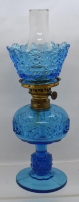 EAPG Stars and Bars blue miniature oil lamp, 8" tall - 3